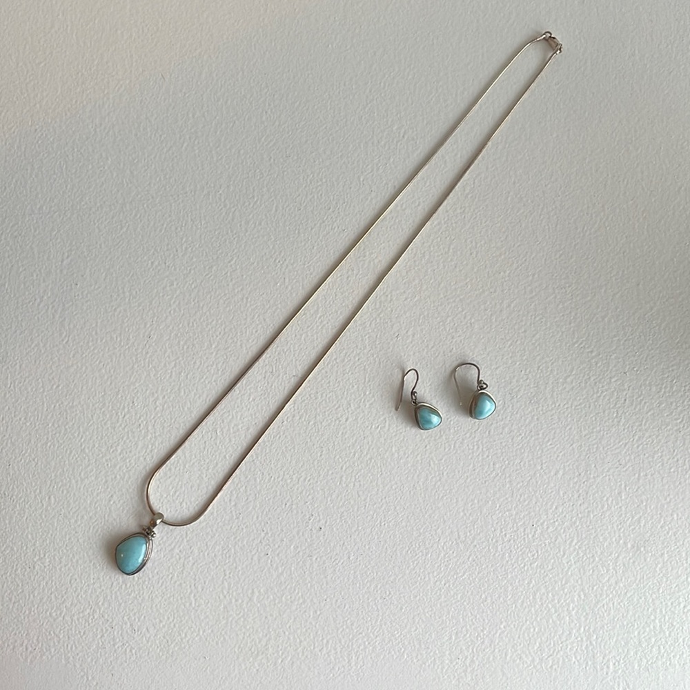 Larimar silver pendant necklace and earrings set